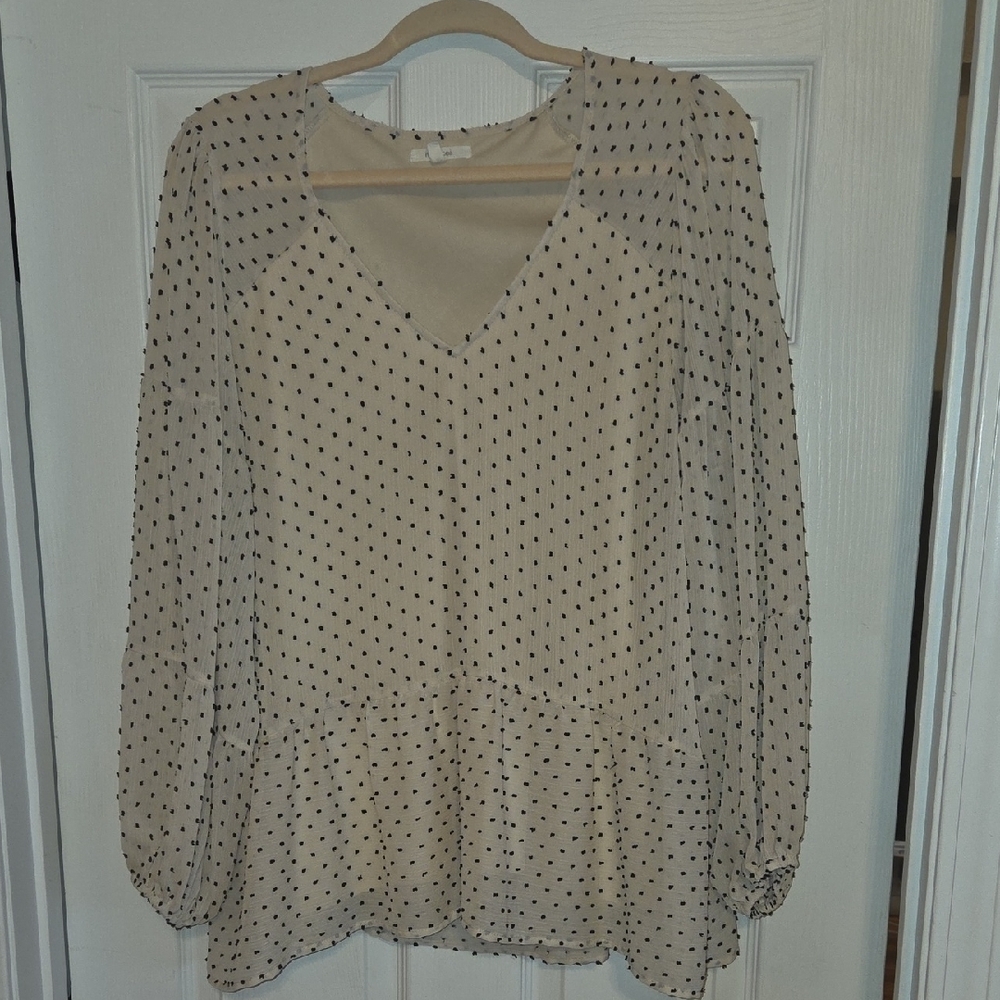 Maurices Cream Ruffled Peplum Blouse with Long Sleeves